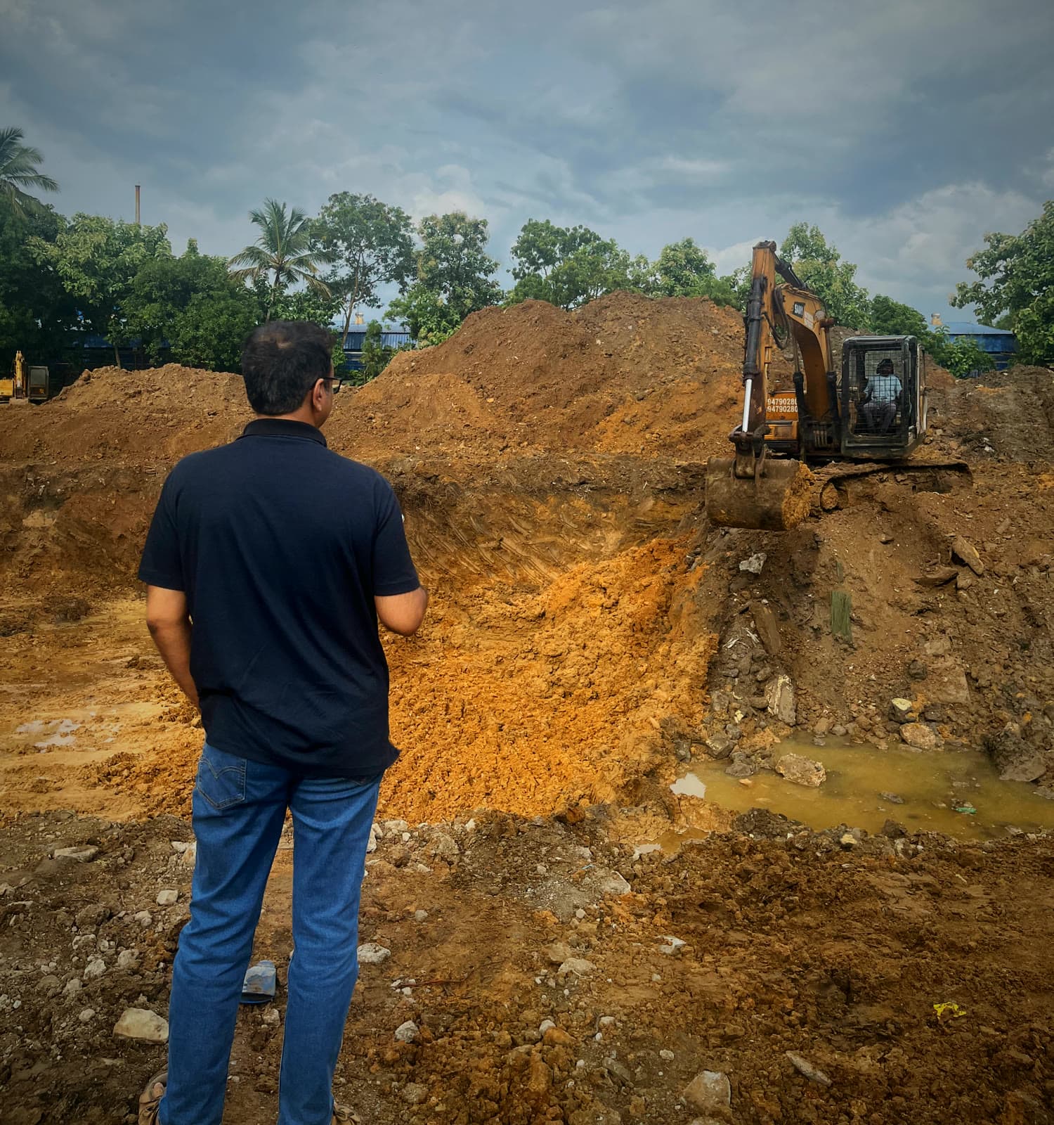 T.C Jayadevan, managing director, watching the excavation at Trinox HQ